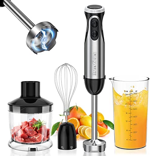 Bonsenkitchen Mixeur Plongeant, 4-en-1 Mixeur Plongeur Multifonction 1000W, 20 Vitesse Réglable, avec Fouet, Hachoir de 500ml et Verre Doseur 700 ml, Robot de Cuisine Sans BPA (HB3203) Fiche Technique et Prix au Maroc