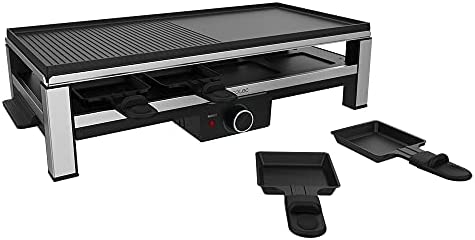 Cecotec Raclette au fromage et Grill Cheese&Grill 12000 Inox Black. 2000 W, Gril supérieur mixte, Finition en acier inoxydable, Plaque de cuisson anti-adhésive, 8 poêlons individuels. Fiche Technique et Prix au Maroc