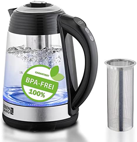 LEBENLANG Bouilloire avec réglage de la température et passoire à thé - Indicateur de température, LED, 2200W & 1,7L | Verre sans BPA Bouilloire pour bébés avec choix de la température Fiche Technique et Prix au Maroc