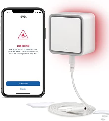 Eve Water Guard - Détecteur de fuite d'eau pour maison connectée avec câble de détection de 2 m, sirène de 100 dB et alertes de fuite sur iPhone, iPad, Apple Watch (Apple HomeKit), Bluetooth, Thread Fiche Technique et Prix au Maroc