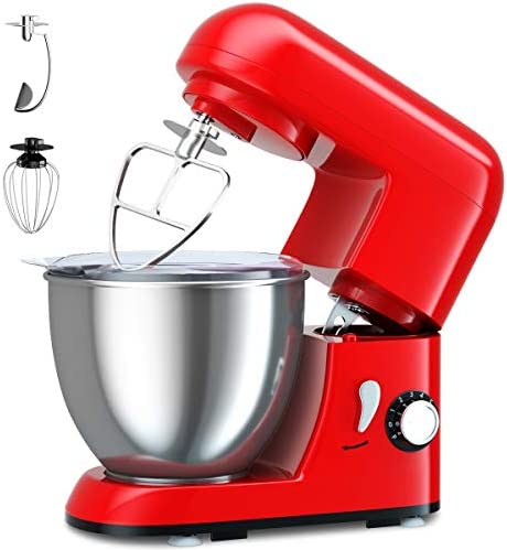 GOPLUS Robot Pâtissier, Batteur sur Socle 1300W à 6 Vitesses Réglables avec Bol 4 L en Acier Inox, Couvercle Transparent Amovible, Batteur, Fouet, Crochet, Robot de Cuisine (Rouge, 4L, 6 Vitesses) Fiche Technique et Prix au Maroc