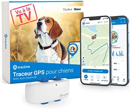 Tractive - Collier GPS pour chien - Localisation illimitée en direct - Compatible avec tout collier - Vu à la TV (blanc) Fiche Technique et Prix au Maroc