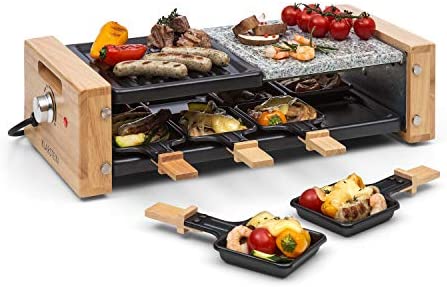 Klarstein Chateaubriand Nuovo Raclette avec pierre naturelle - gril à raclette - 1200W, aluminium/pierre, 8 personnes, inox, avec accessoires, noir-brun Fiche Technique et Prix au Maroc