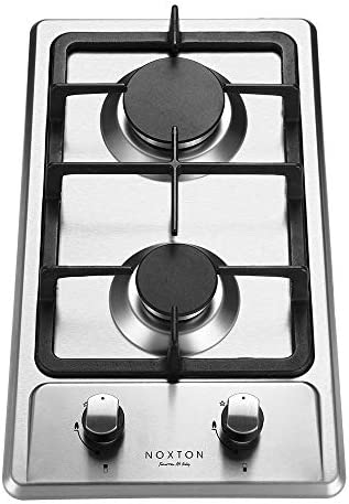 NOXTON Plaque de Cuisson Gaz 2 feux, Plaque Gaz 2 Feuxs, Table de Cuisson à Gaz Encastrable - Avec Kit GPL Pour gaz/GPL [Classe Energétique A +] 220 V ~ 240 V (Acier inoxydable) Fiche Technique et Prix au Maroc