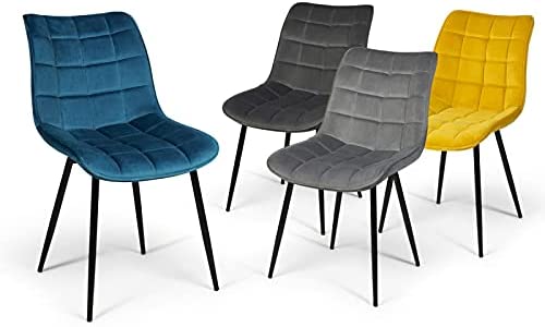 IDMarket - Lot de 4 chaises Mady en Velours Mix Color Bleu, Gris Clair, Gris foncé, Jaune Fiche Technique et Prix au Maroc