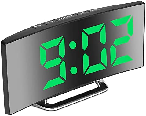 Derkiewn Réveil numérique pour Chambres à Coucher, écran Miroir 7'' LED, 2 luminosités, 12/24H, température, Date, veilleuse, répétition, Chargement USB et Alimentation par Batterie (Vert) Fiche Technique et Prix au Maroc