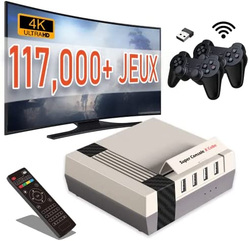 Kinhank Console de Jeux Rétro Intégrant 117,000+ Jeux Classiques, Télévision et Jeux Dual Systems Console de Jeu Vidéo pour 4K Sortie, 2 Contrôleurs sans Fil, Compatible 62+ émulateurs .Cube 256GB Fiche Technique et Prix au Maroc