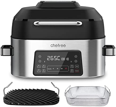 CHEFREE Grill d'Intérieur Électrique AFG01, Grill et Air Fryer Combinés, Friteuse Grill sans Huile avec 8 fonctions, Barbecue Électrique, Crisper, Rôtir, Cuire, Griller, Frire, Steak, Préchauffer, 6L Fiche Technique et Prix au Maroc
