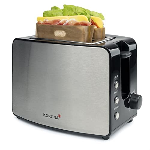 Korona 21250 Grille-pain à double fente | 4 sacs pour grille-pain réutilisables pour griller les sandwichs garnis | Très grandes fentes pour les sandwichs américains | Chauffe viennoiseries Fiche Technique et Prix au Maroc
