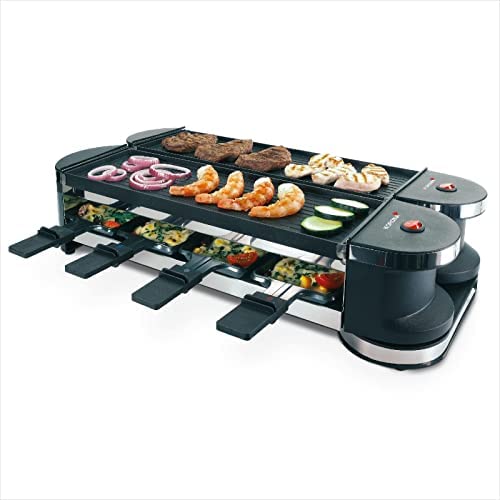 Korona 45072 Raclette rotative pour 8 personnes | 8 poêlons & spatules | Plaques de gril antiadhésives | Utilisation flexible grâce à l'articulation rotative 90°/180° | Câble extra long Fiche Technique et Prix au Maroc