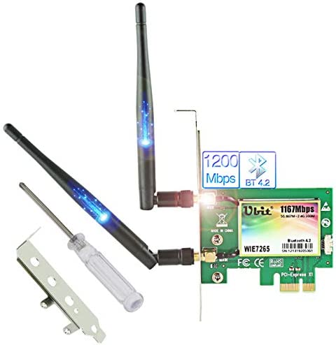 Ubit Carte WiFi sans Fil | 11AC Carte PCIe sans Fil jusqu'à 1200Mbps | WLAN Adaptateur WiFi Gigabit Double Bande | Carte WiFi PCIe avec BT 4.2 pour Les Jeux de Bureau/PC Fiche Technique et Prix au Maroc