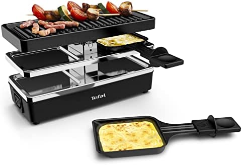 Tefal RE2308 Plug & Share Raclette 400 W 2 poêlons + plaque de cuisson Interrupteur marche/arrêt Revêtement anti-adhésif Extensible sur 5 appareils Câble amovible Nettoyage facile Noir/argenté Fiche Technique et Prix au Maroc