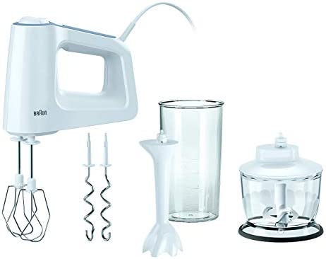 Braun HM3135 MultiMix 3, Batteur avec Fouet et Pétrin amovibles, 500 W, 5 vitesses réglables, Mini Hachoir 500 ml, Bol Gradué 600 ml, Pied mixeur, Blanc Fiche Technique et Prix au Maroc
