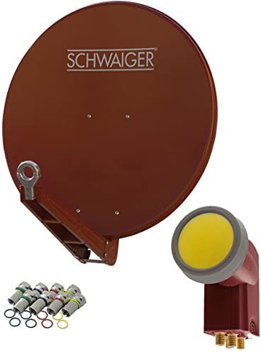 SCHWAIGER -4647- Installation Satellite | Parabole Satellite | 75 cm | Parabole Satellite en Aluminium | Quad LNB | Digital | 4 participants | 8 fiches F | 7 mm | 75 x 80 cm | Rouge Brique Fiche Technique et Prix au Maroc