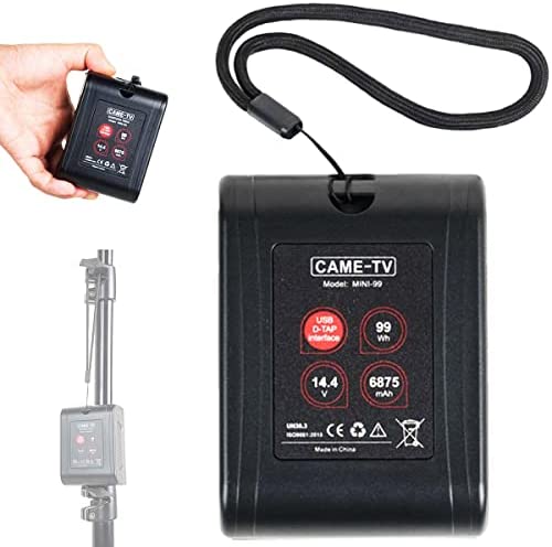CAME-TV Mini 99 V Mount Batterie 99 Wh 6875 mAh 15 A Draw Rechargeable V-Mount avec 2 D-TAP et 1 USB pour Blackmagic BMPCC 4k/6K Pro/Sony FX6/Red Komodo/Canon C70/Z cam E2 V-Mount-Batteries Fiche Technique et Prix au Maroc