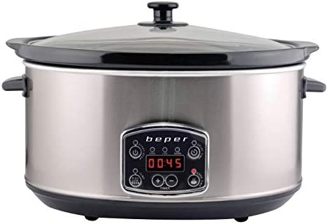 BEPER BC.510 Slow Cooker Electrique, Cuve Amovible Anti Adhésive 2en1, 3 Programmes de Cuisson 280 W, 4,5 L, Céramique, Verre, Noir/Acier, 4.5 liters, Nero E Acciaio Fiche Technique et Prix au Maroc