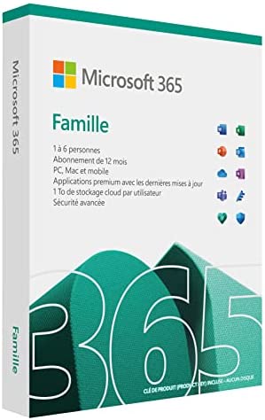 Microsoft 365 Famille | jusqu'à 6 utilisateurs | 2020 | 1 appareil | 1 an | PC/MAC, tablette et smartphone | Box Fiche Technique et Prix au Maroc