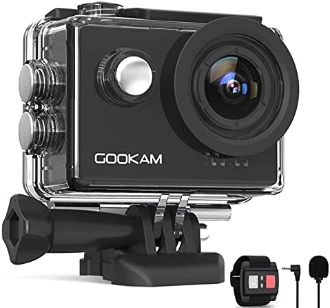 GOOKAM 4K 60FPS Caméra Sport, Action Caméra EIS 40M Étanche Caméra Sportive Ultra HD avec 2 Batteries 1350mAh, 170 ° Grand Angle, 2.4G Télécommande et Kit d'Accessoires Fiche Technique et Prix au Maroc