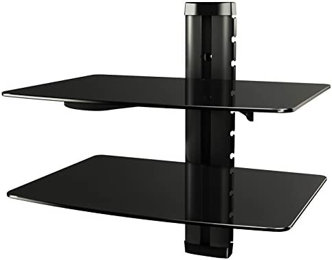 RICOO DVD-B2 Etagere Murale 2 Etages Hauteur réglable Gestion de Cables Meuble TV Design Support Murale pour Accessoires TV Noir/Verre Noir Fiche Technique et Prix au Maroc