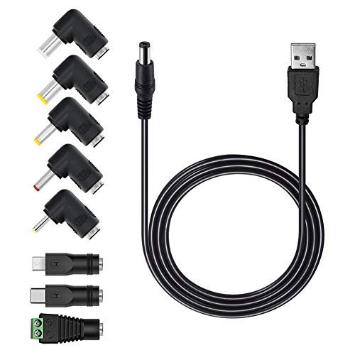 MEROM Câble Universel 5v USB vers DC 5.5mm * 2.1mm avec 8 Jack Connecteurs (5.5mm * 2.5mm 4mm * 1.7mm 4.8mm * 1.7mm 3.5 * 1.35mm 2.5mm * 0.7mm Micro USB, Type-C, Connecteur LED) Fiche Technique et Prix au Maroc