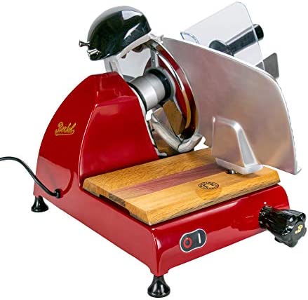 Palatina Werkstatt ® / Berkel Red Line 220 | Trancheuse / Trancheuse | rouge | + planche de bois faite à la main à partir de vieux tonneaux de vin | Prix de vente: 1148 € Fiche Technique et Prix au Maroc