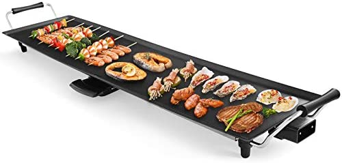 GOPLUS Plancha Électrique XXL Antiadhésive avec Thermostat Ajustable, Grille de Table Antidérapante et Lavable avec Poignée Rembourrée, Grande Capacité pour 8 Personnes, 1800W, 90 x 23CM Fiche Technique et Prix au Maroc