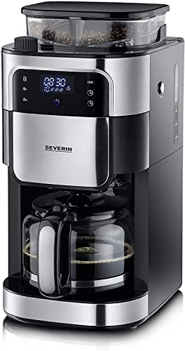 SEVERIN Cafetière Filtre Avec Broyeur, 1 000W, 1,4L, Jusqu'à 10 tasses, Sélecteur d'arôme, Ecran tactile, Inox Brossé/Noir,KA 4813 Fiche Technique et Prix au Maroc