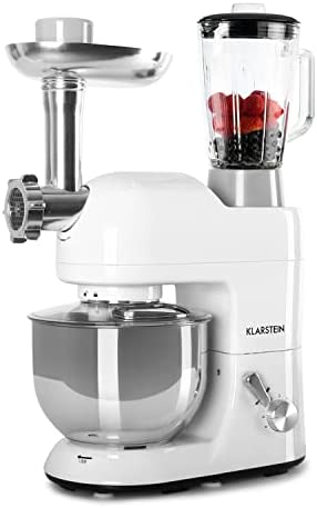 Klarstein Robot Patissier Multifonctions, Batteur sur Socle, Bol 5L, Robot Cuisine 2000W, Blender 1.5L, Robot Multifonction Petrin Boulangerie, Hachoir à Viande, Batteur Electrique Cuisine, 6 Vitesses Fiche Technique et Prix au Maroc