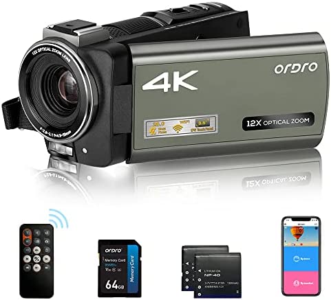 ORDRO Caméra vidéo 4K AX65 avec zoom optique 12x, YouTube en direct avec écran tactile IPS 3,5" 1080p 60 fps WiFi Caméscope Vlog Caméra avec carte SD 64 Go Fiche Technique et Prix au Maroc