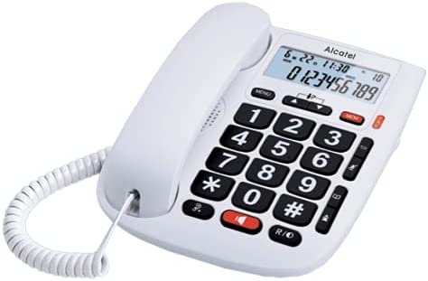 Alcatel TMax20 - Téléphone Filaire Larges Touches pour Les séniors, Ecran rétro-éclairé, Fonction Mains Libres, 1 mémoire directe, Répertoire de 10 entrées, Volume du combiné réglable - Blanc Fiche Technique et Prix au Maroc
