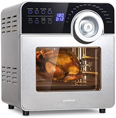 KLARSTEIN AeroVital Cube Chef - Friteuse sans huile, Air fryer, 1700 W, technologie DuoHeating, volume de 14L, 16 programmes, écran tactile, durée: environ 10h, thermostat: 50-220 °C, en inox (Argent) Fiche Technique et Prix au Maroc
