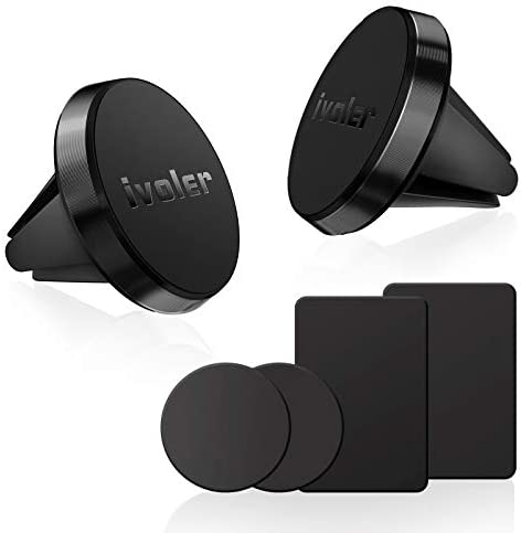ivoler Support Telephone Voiture [Lot de 2], Porte téléphone magnetique Portable Grille Aeration Aimant Compatible pour Smartphone, 4 Plaques Métalliques –Noir Fiche Technique et Prix au Maroc