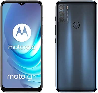 Motorola Smartphone Moto G50 (6,5" Max Vision HD+, Qualcomm Snapdragon 480 2,0 GHz octa-core, triple caméra 48 MP, batterie 5 000 mAh, double SIM, 4/64 Go, Android 11), Gris acier Fiche Technique et Prix au Maroc