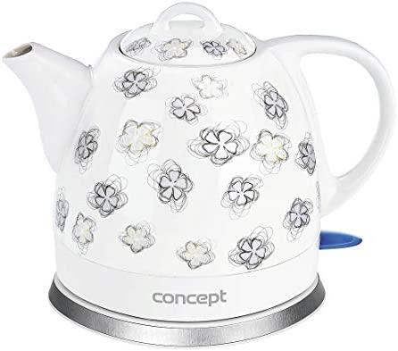 CONCEPT électroménager RK0010ne Bouilloire en céramique, 1 litre, blanche avec imprimés, design original, 1100 W Fiche Technique et Prix au Maroc