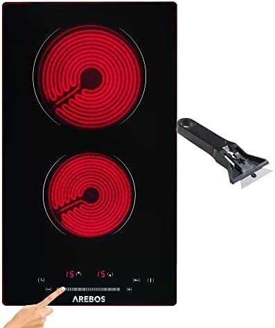 Arebos Plaque de cuisson en vitrocéramique | Table de cuisson électrique | Contrôle Cuisinière | 2-5 foyers (2 foyers) Fiche Technique et Prix au Maroc