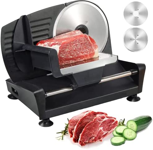 Trancheuse Électrique Saucisson 200W avec 2 Lames (Dentelée et Lisse) et Épaisseur Réglable de 0 à 15mm pour Viande, Fromage, Pain avec Protection de Sécurité Fiche Technique et Prix au Maroc