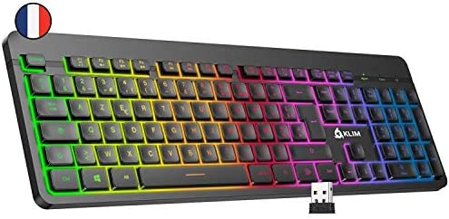 KLIM Light V2 Clavier sans Fil AZERTY + Nouveauté 2022 + Fin, Discret, Waterproof, Silencieux + Clavier Gamer rétroéclairé pour PC Mac PS4 PS5 Xbox One + Batterie Intégrée Longue Durée Fiche Technique et Prix au Maroc