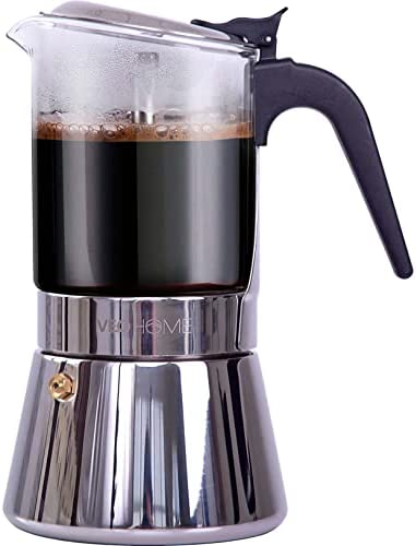 VeoHome Cafetière Italienne en verre et inox 360 ML – Cafetière Moka Induction, Gaz, Céramique Style Expresso – 6 tasses, Sûre et Lavable au Lave-Vaisselle Fiche Technique et Prix au Maroc
