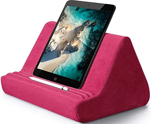 Support de tablette doux avec poche, support de livre multi-angles pour la lecture, convient pour iPad, coussin pour lit, canapé, coussin pour tablette, liseuse, téléphone (rose rouge) Fiche Technique et Prix au Maroc