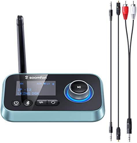 SOOMFON Adaptateur Audio Bluetooth 5.0 Émetteur et récepteur 3 en 1 pour TV / Stéréo / Casque, Haut-parleurs - Récepteur Émetteur Bluetooth avec écran LCD, 3,5 mm Aux, RCA, Câble Optique Fiche Technique et Prix au Maroc