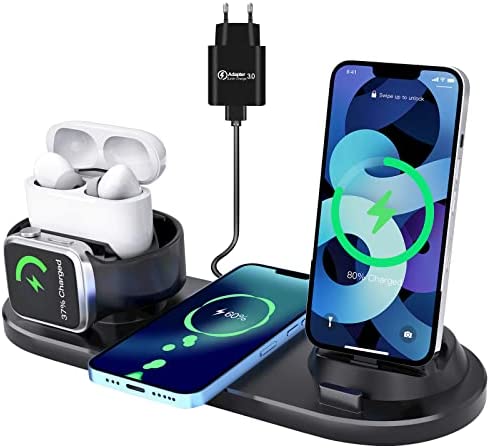 Chargeur à Induction 8 en 1 Charge sans Fil Charge sans Fil 20W Universel Portable iPhone 14 13 12 Pro Max/Samsung S22 21/A53 Station de Charge pour iWatch 8/7/6/5 AirPods Pro/3/2 Fiche Technique et Prix au Maroc