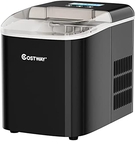 COSTWAY Machine à Glaçons 12KG/24H 2 Tailles de Glaçons 2,1L Réservoir d'Eau 9 pcs en 7 Minutes Pelle Panier Amovible pour Comptoir Maison Noir/Rouge/Vert (Noir) Fiche Technique et Prix au Maroc