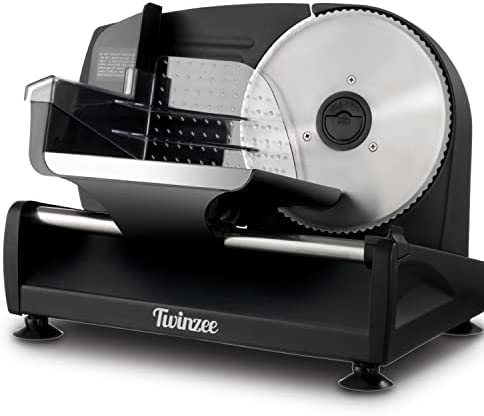 Trancheuse Electrique 150W Twinzee - Trancheuse à Jambon Professionnelle Réglable 0-15mm - 2 Lames Coupe Saucisson, Pain et Viande Fiche Technique et Prix au Maroc