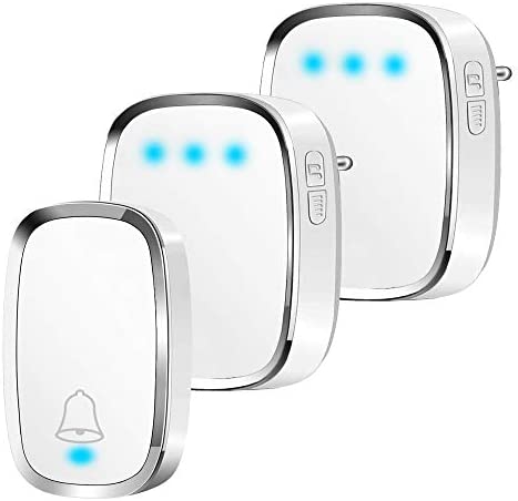 Sonnette Sans Fil, Carillon Sans Fil Exterieur Etanche à 300 Mètres de Portée, Kit de Carillon avec LED et 36 Mélodies au 4 Niveau Volume pour Maison, Bureau, Hôtel-1 Emetteur et 2 Récepteurs Fiche Technique et Prix au Maroc