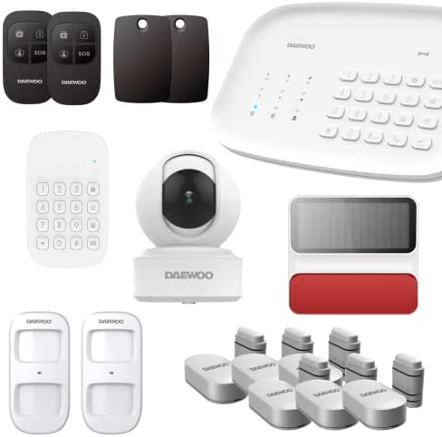 Daewoo Security Pack Alarme SA645 connecté en WiFi/GSM, contrôlable à Distance et sans engagements, détection de Mouvement adapté aux Animaux, caméra intérieure rotative et sirène Solaire extérieure Fiche Technique et Prix au Maroc