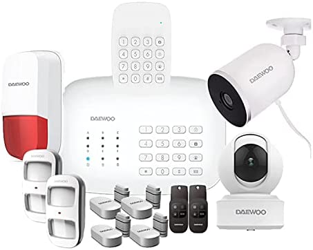 Daewoo Pack Security Pet | Alarme Maison sans Fil WiFi/GSM connectée Compatible Animaux | Sirène extérieure | 2 Caméras | Compatible avec Amazon Alexa, l’Assistant Google Fiche Technique et Prix au Maroc