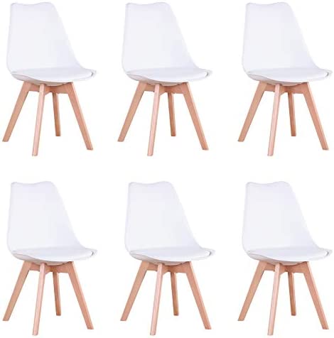 GrandCA HOME Lot de 6 Chaises de Salle à Manger Scandinaves avec Coussin de siège rembourré et Pieds en Bois en métal, pour Chambre, Salon, Cuisine et Salle à Manger,Blanc Fiche Technique et Prix au Maroc