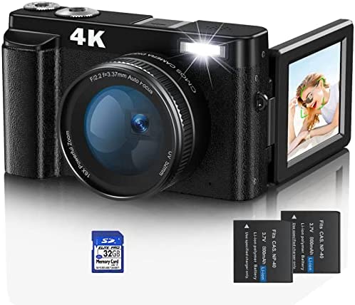 Jumobuis Appareil photo numérique 4K 48MP Autofocus Vlogging avec carte mémoire 32G Zoom numérique 16X Puissant appareil photo pour photographie avec 2 piles pour YouTube Fiche Technique et Prix au Maroc