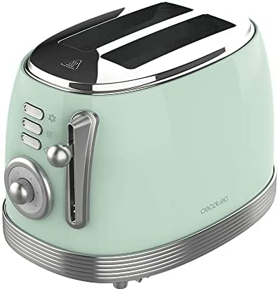 Cecotec Toast & Taste 800 Vintage Light Green. 850 W, double fente courte extra large de 3,8 cm, 2 toasts, finitions en acier inoxydable, style vintage, 3 fonctions, vert Fiche Technique et Prix au Maroc