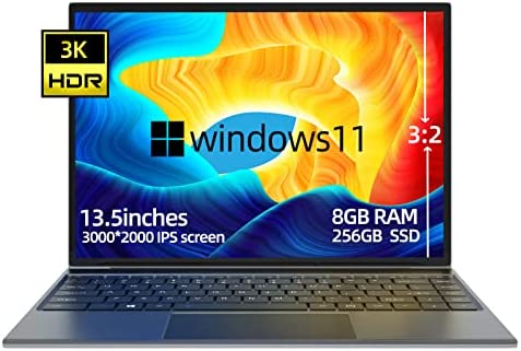 Ordinateur Portable Windows 11, 13,5 pouces Celeron N4120 Quad Core, 8 Go RAM+256 Go SSD, PC portable fin et léger, panneau IPS 3000x2000 3K, clavier rétroéclairé, empreinte digitale, WPS Office, gris Fiche Technique et Prix au Maroc